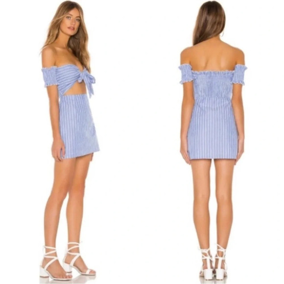 Superdown • Diya Blue White Striped Off Shoulder Dress - Picture 3 of 10